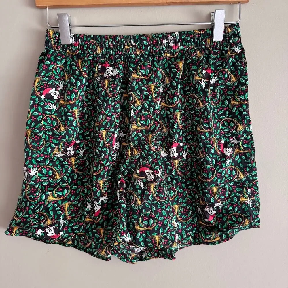 Vintage Disney Store Silk Boxer Shorts Size Medium Mickey Mouse Holly Christmas